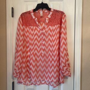 No Boundaries coral and white blouse size XL